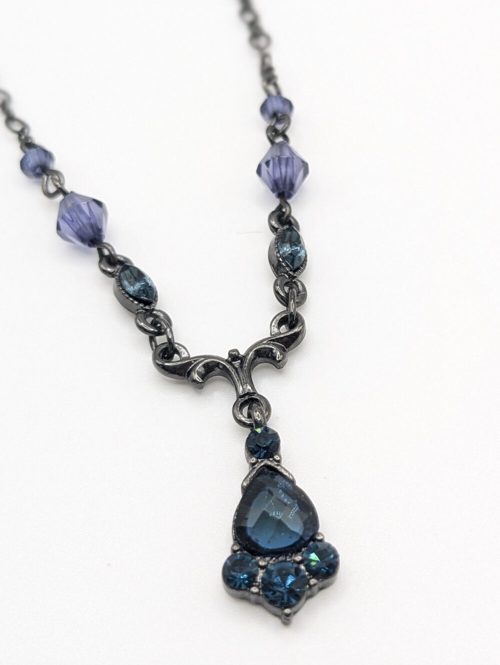 1928 Jewelry Blue & Purple Crystal Necklace | Adjustable 15–18" | Black Tone